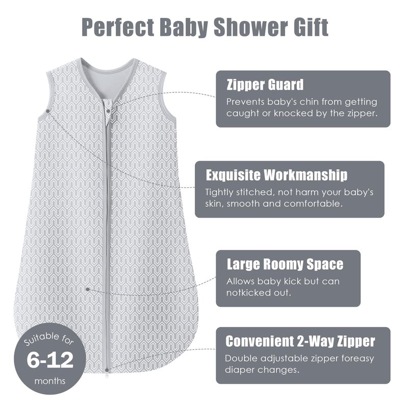 SWEET DOLPHIN Baby Sleep Sack 6-12 Months - 100% Cotton 2-Way Zipper TOG 0.5 Infant Wearable Blanket, Newborn Essentials Toddler 3 Pack Sleeping Sacks - Grey - Image 3